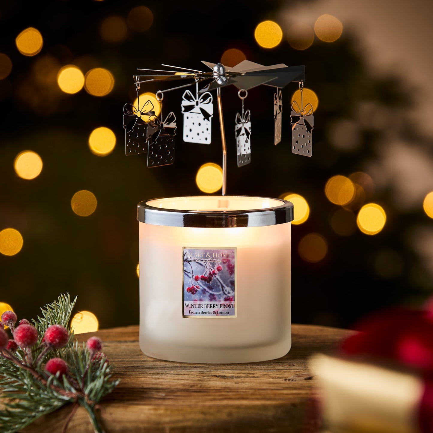 Heart & Home Christmas Twin Wick Candle & Carousel Gift Set