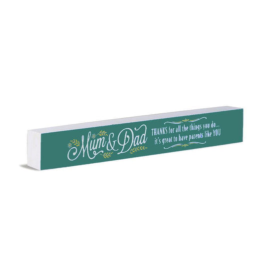 Shelf Sentiment Wooden Block: Mum & Dad